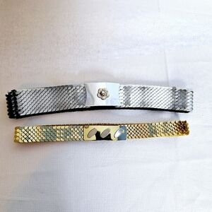 Vtg."The Elegant Waist" Old Money, Silver & Gold fishscale stretch belt bundle.